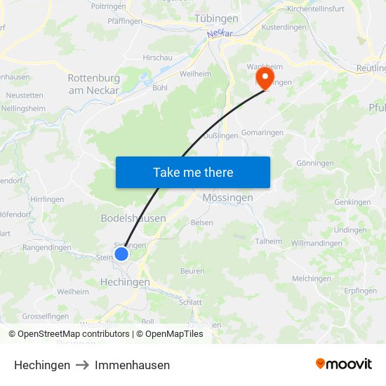 Hechingen to Immenhausen map