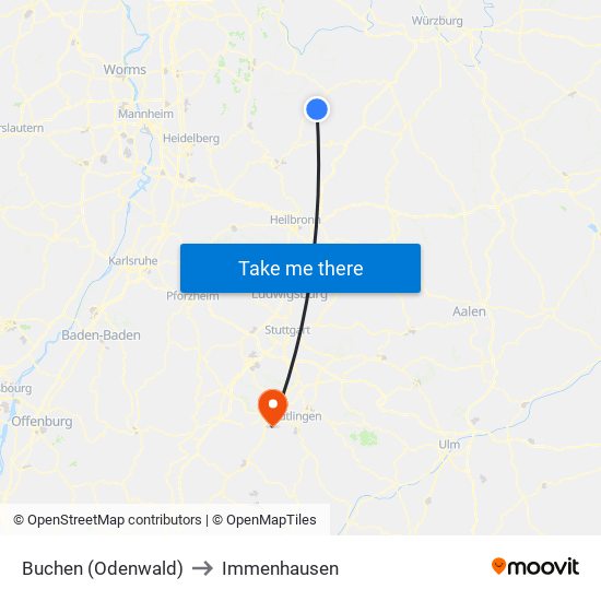 Buchen (Odenwald) to Immenhausen map