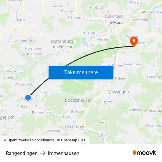 Rangendingen to Immenhausen map