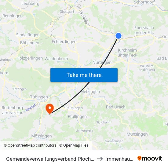 Gemeindeverwaltungsverband Plochingen to Immenhausen map