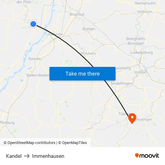 Kandel to Immenhausen map