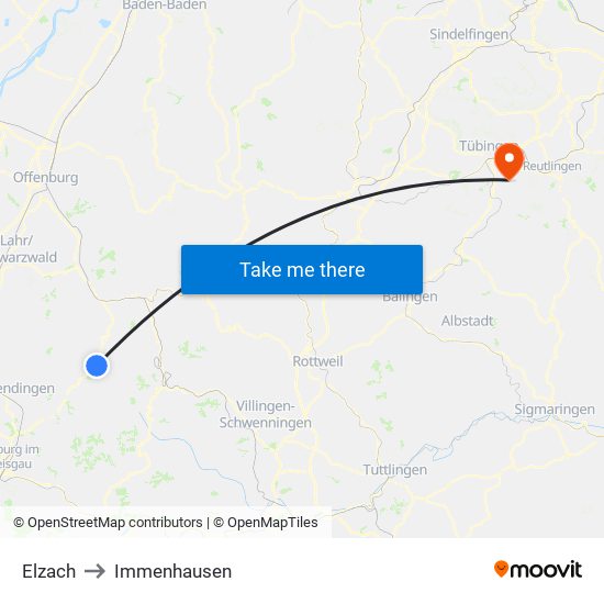 Elzach to Immenhausen map