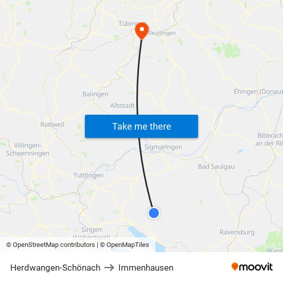 Herdwangen-Schönach to Immenhausen map