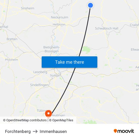 Forchtenberg to Immenhausen map