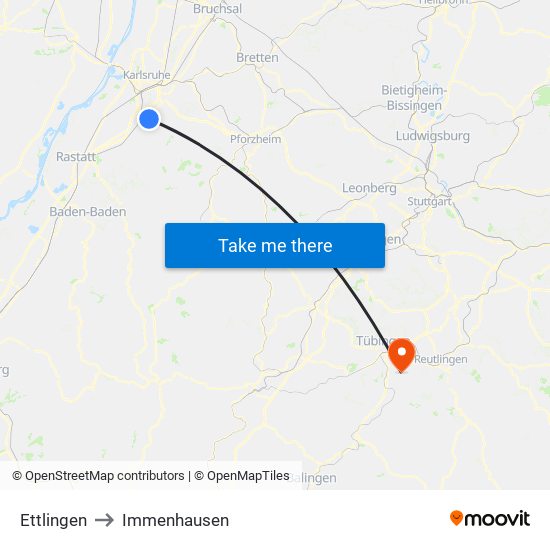 Ettlingen to Immenhausen map