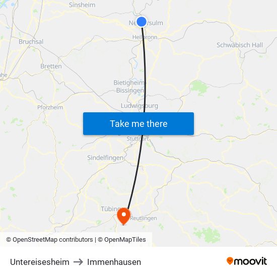 Untereisesheim to Immenhausen map