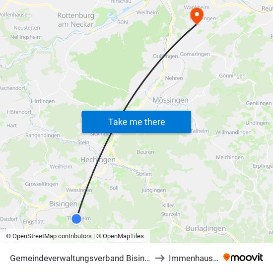 Gemeindeverwaltungsverband Bisingen to Immenhausen map