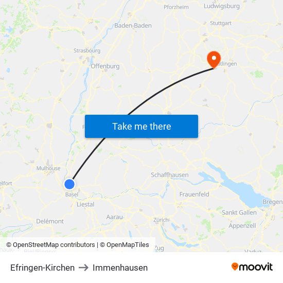 Efringen-Kirchen to Immenhausen map