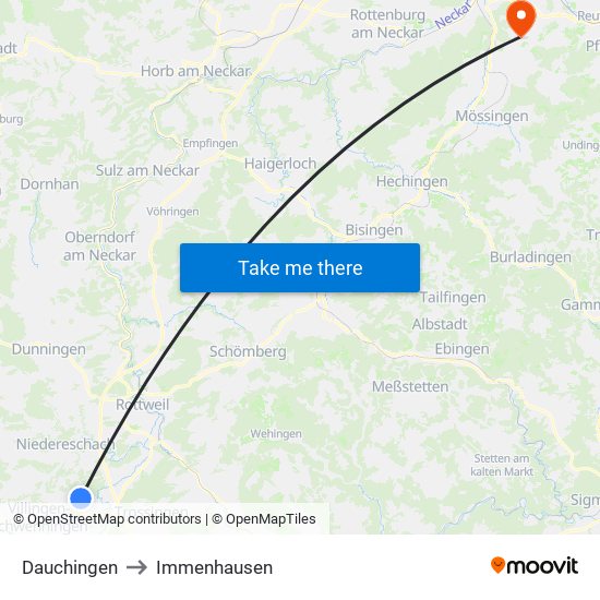 Dauchingen to Immenhausen map