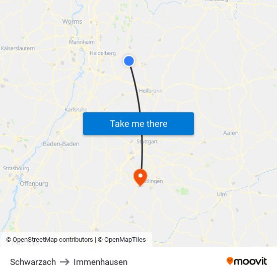 Schwarzach to Immenhausen map