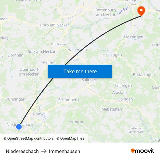 Niedereschach to Immenhausen map