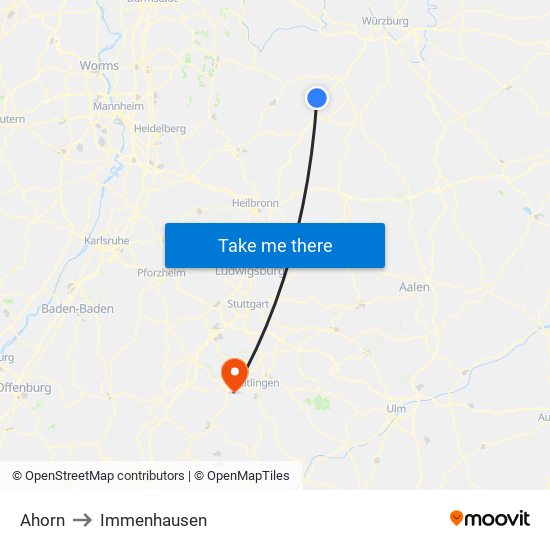 Ahorn to Immenhausen map