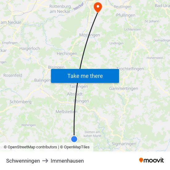 Schwenningen to Immenhausen map