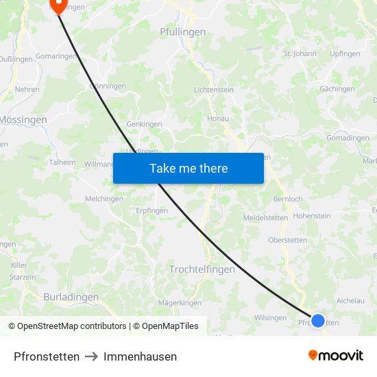 Pfronstetten to Immenhausen map