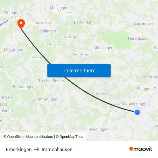 Emerkingen to Immenhausen map