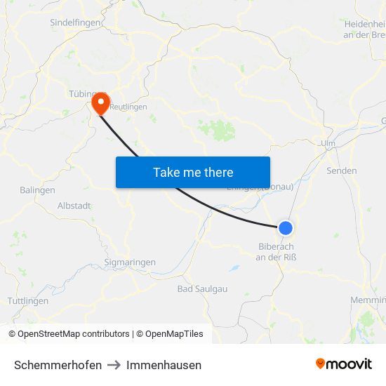 Schemmerhofen to Immenhausen map