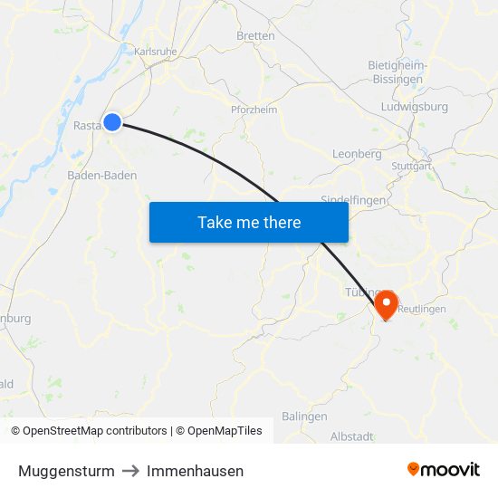 Muggensturm to Immenhausen map