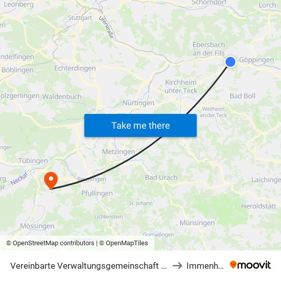 Vereinbarte Verwaltungsgemeinschaft Der Stadt Uhingen to Immenhausen map