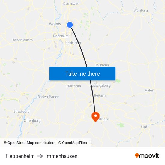 Heppenheim to Immenhausen map