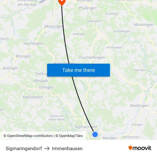 Sigmaringendorf to Immenhausen map