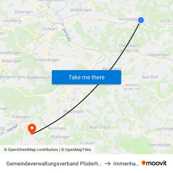 Gemeindeverwaltungsverband Plüderhausen-Urbach to Immenhausen map