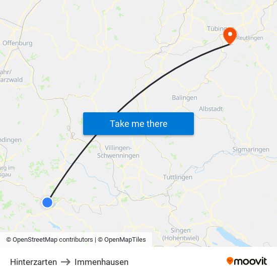 Hinterzarten to Immenhausen map