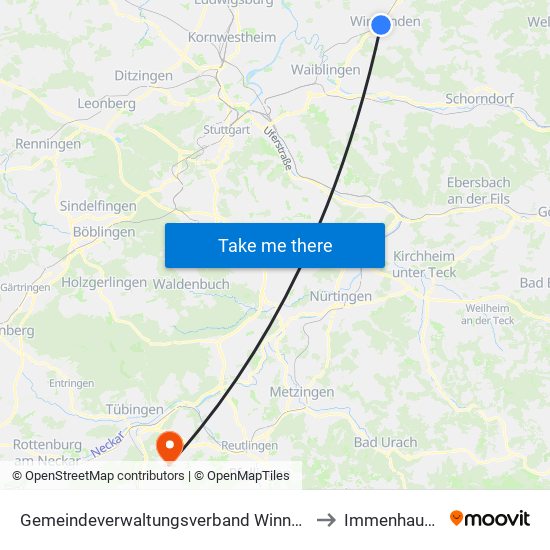 Gemeindeverwaltungsverband Winnenden to Immenhausen map