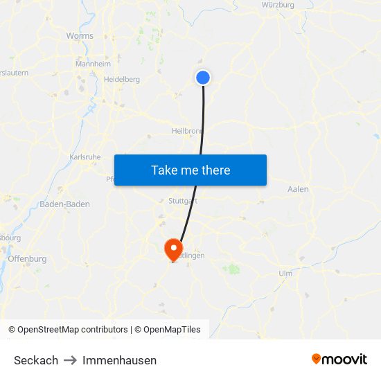 Seckach to Immenhausen map