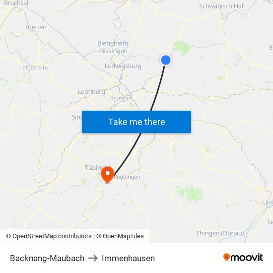 Backnang-Maubach to Immenhausen map