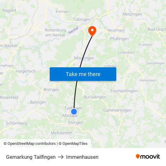 Gemarkung Tailfingen to Immenhausen map