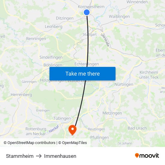 Stammheim to Immenhausen map