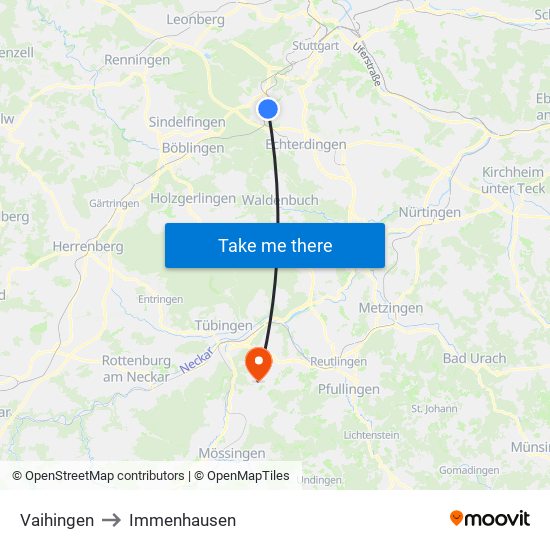 Vaihingen to Immenhausen map
