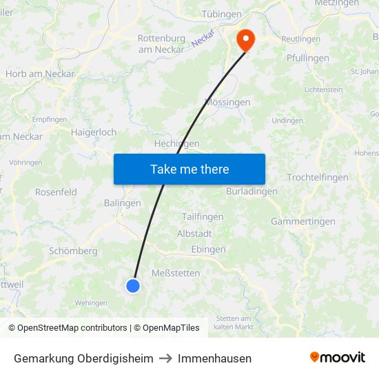 Gemarkung Oberdigisheim to Immenhausen map