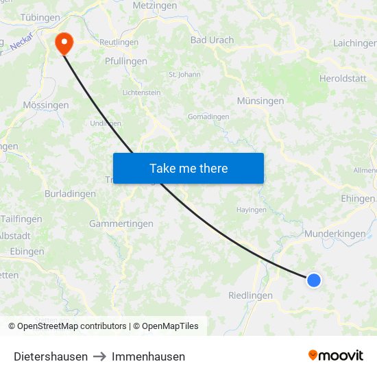 Dietershausen to Immenhausen map