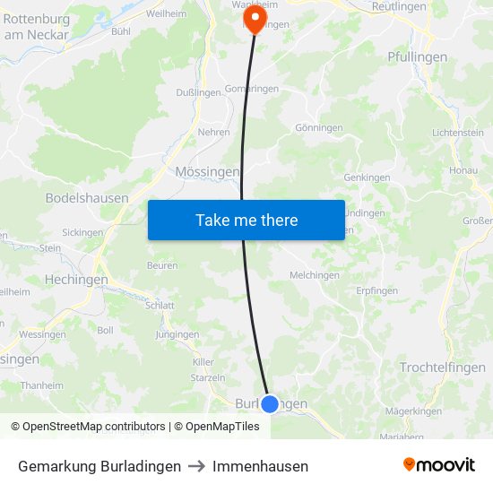 Gemarkung Burladingen to Immenhausen map