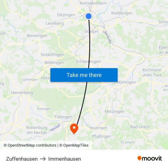 Zuffenhausen to Immenhausen map