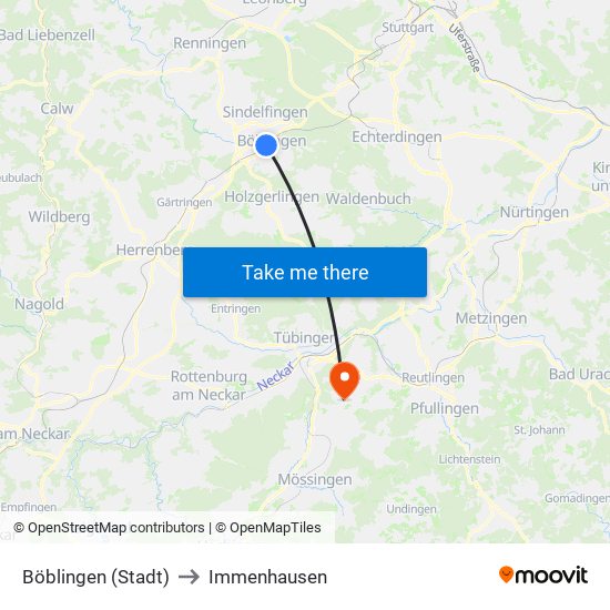 Böblingen (Stadt) to Immenhausen map