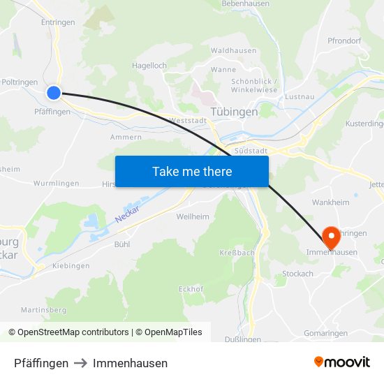 Pfäffingen to Immenhausen map
