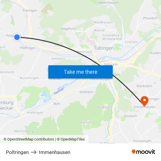 Poltringen to Immenhausen map