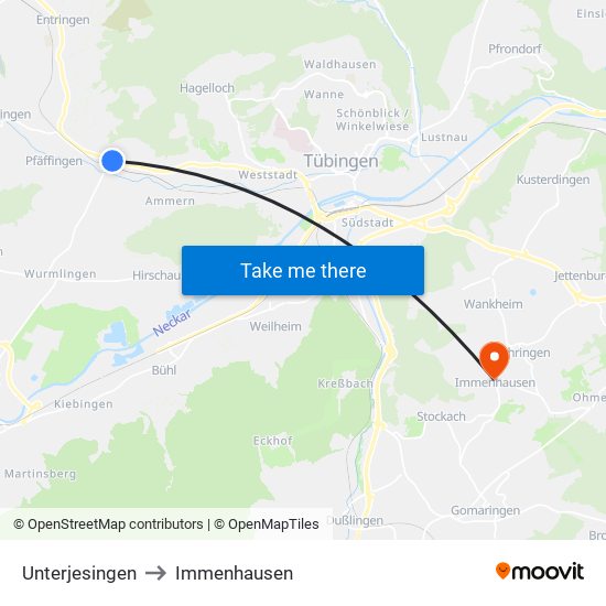 Unterjesingen to Immenhausen map