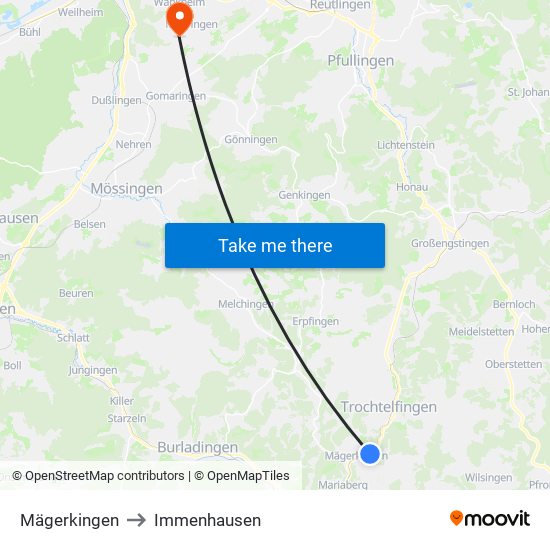 Mägerkingen to Immenhausen map