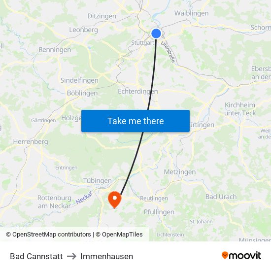 Bad Cannstatt to Immenhausen map