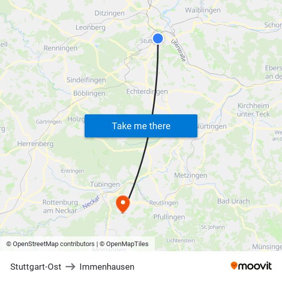 Stuttgart-Ost to Immenhausen map