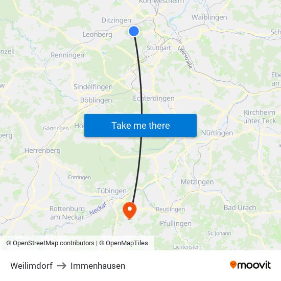 Weilimdorf to Immenhausen map