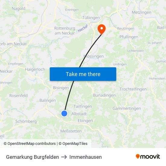 Gemarkung Burgfelden to Immenhausen map
