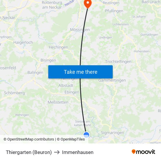 Thiergarten (Beuron) to Immenhausen map