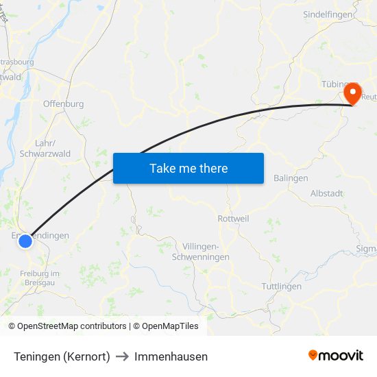 Teningen (Kernort) to Immenhausen map