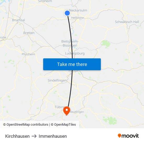 Kirchhausen to Immenhausen map