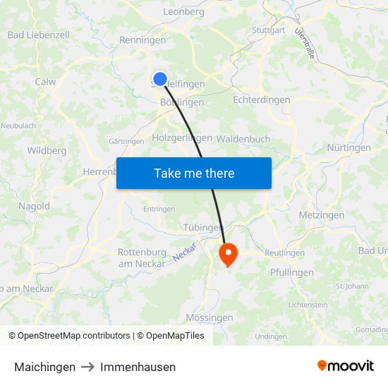 Maichingen to Immenhausen map