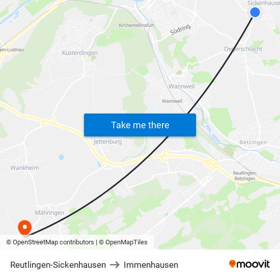 Reutlingen-Sickenhausen to Immenhausen map